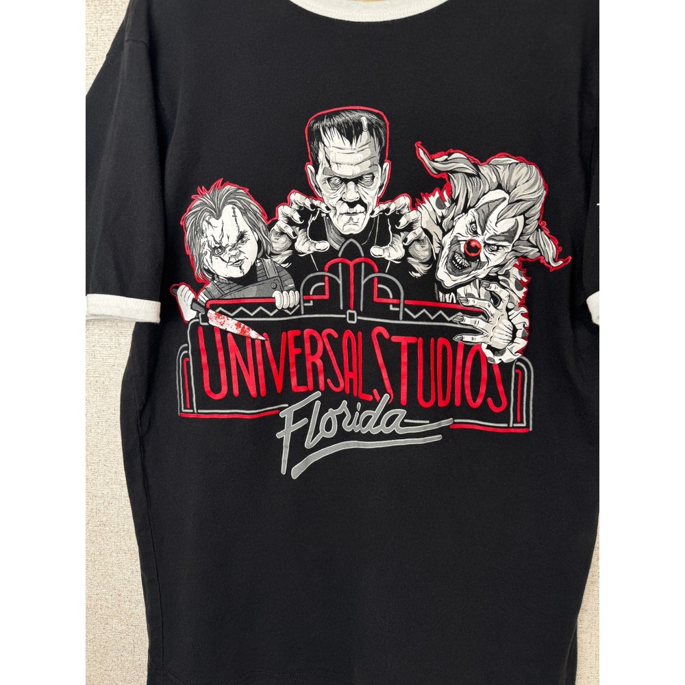 Universal Studios HHN 2021 Ringer Tee Chucky Jack the Clown Frankenstein Black - Picture 3 of 4